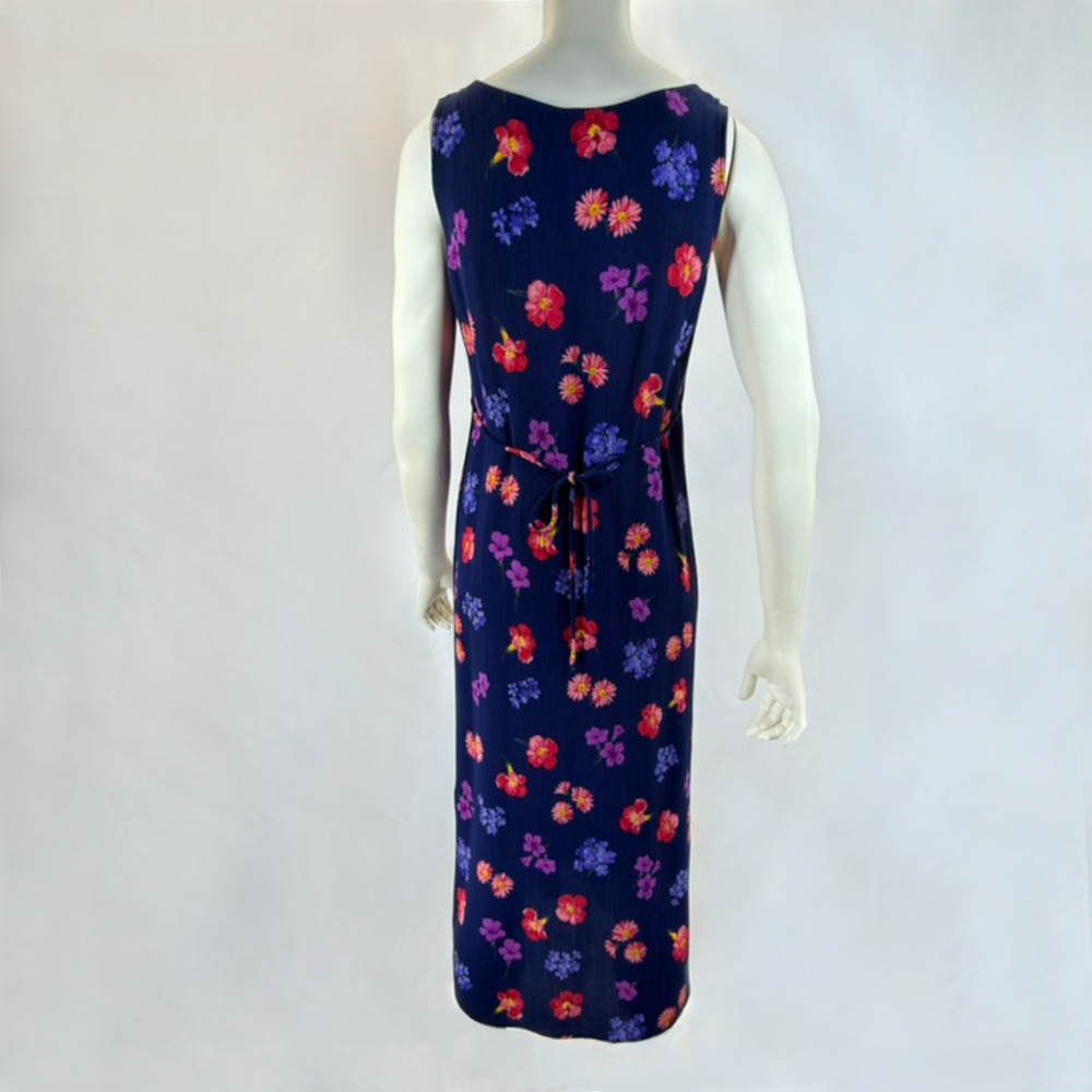 R&K Floral Print Sleeveless Midi Dress M 90s Vintage Cottagecore Colorful Resort - Picture 2 of 8
